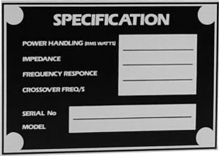 Specification labels, Adam Hall Hardware, product number: 5800 - Self-adhesive specification label, English text