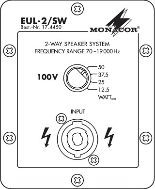 Casse acustiche: 100 Volt, Cassa acustica per sonorizzazioni con uscita audio 100 V EUL-2/SW