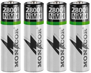 Rechargeable batteries and batteries, NiMH rechargeable batteries, AA size, set of 4 NIMH-2800/4