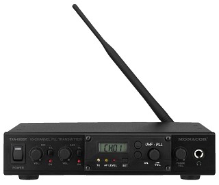 Conference and tour guide systems, 16-channel PLL transmitter, for microphone operation and line audio signals TXA-800ST